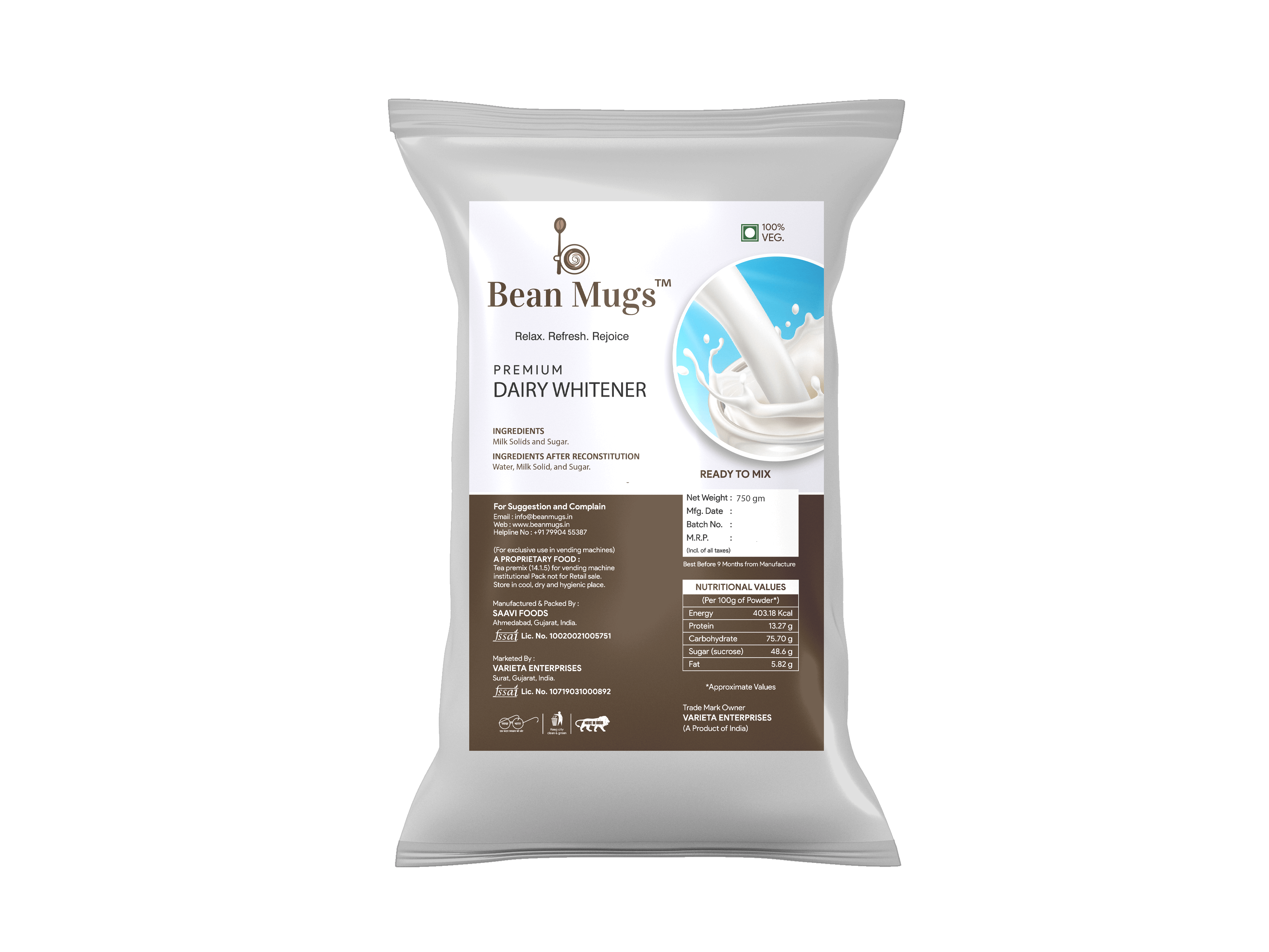 Bean Mugs Premium Dairy Whitener With Sugar Premix 750gm