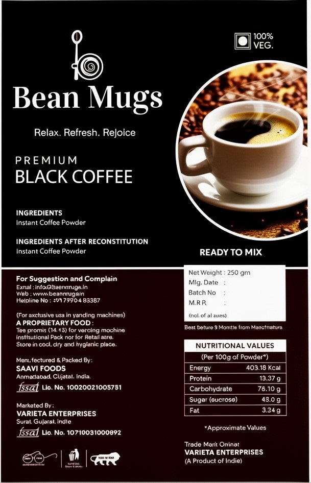 Bean Mugs Black Coffee Powder 250gm