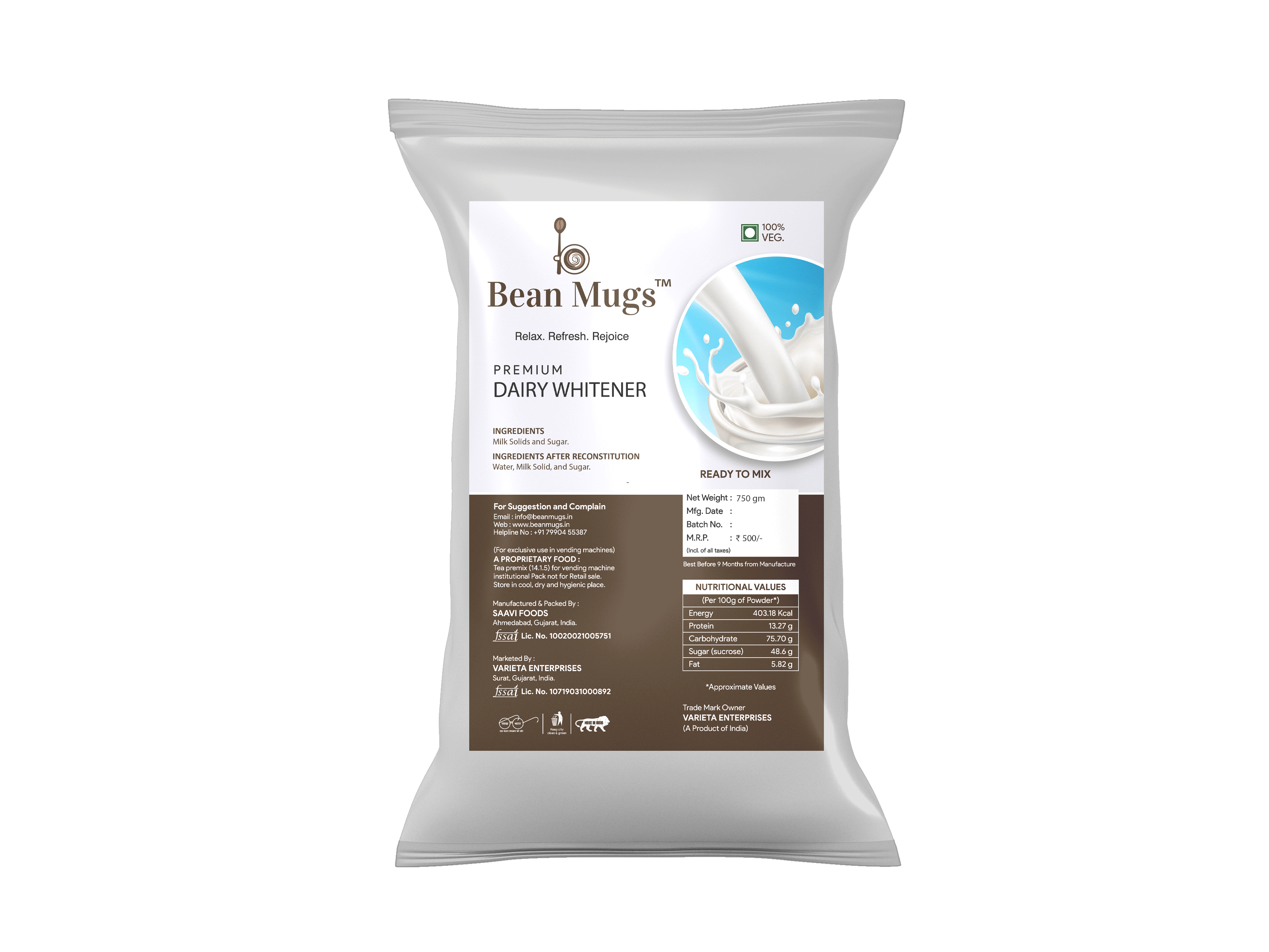 Bean Mugs Premium Dairy Whitener With LOW Sugar Premix 750gm